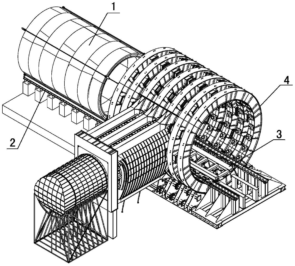 A multi-ring segment tunnel test unit synchronous transport system and method