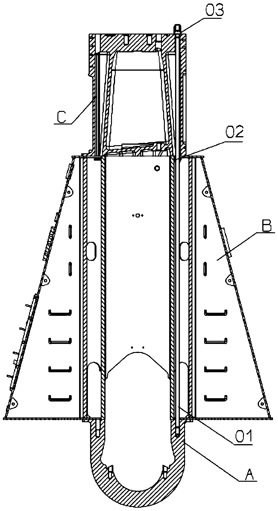 Novel fastening structure for through belt of low-speed diesel engine