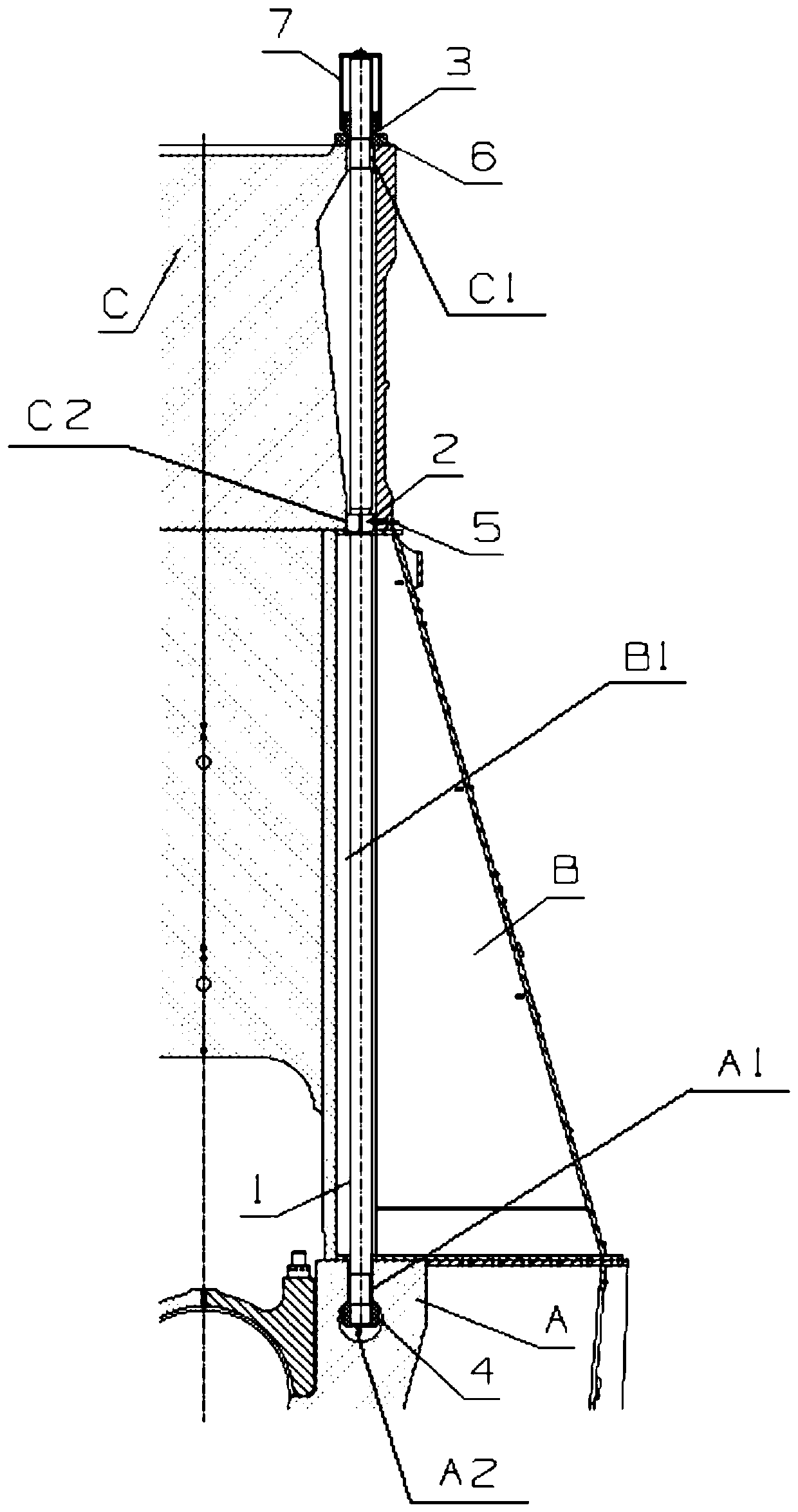 Novel fastening structure for through belt of low-speed diesel engine