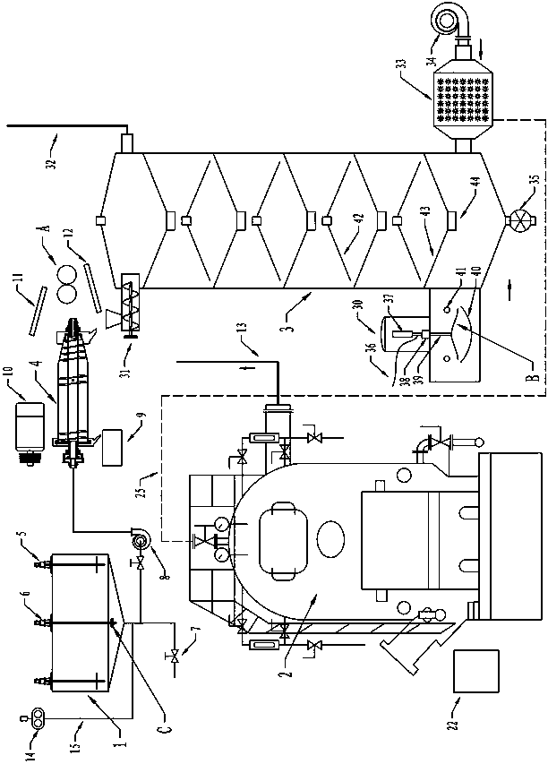 Urban waste water and garbage treatment device with roots blower