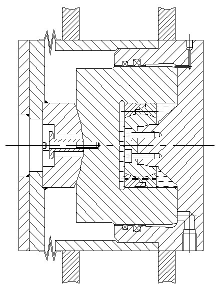 Hydraulic cylinder for adjusting axial position of piston and cylinder body through spherical surface