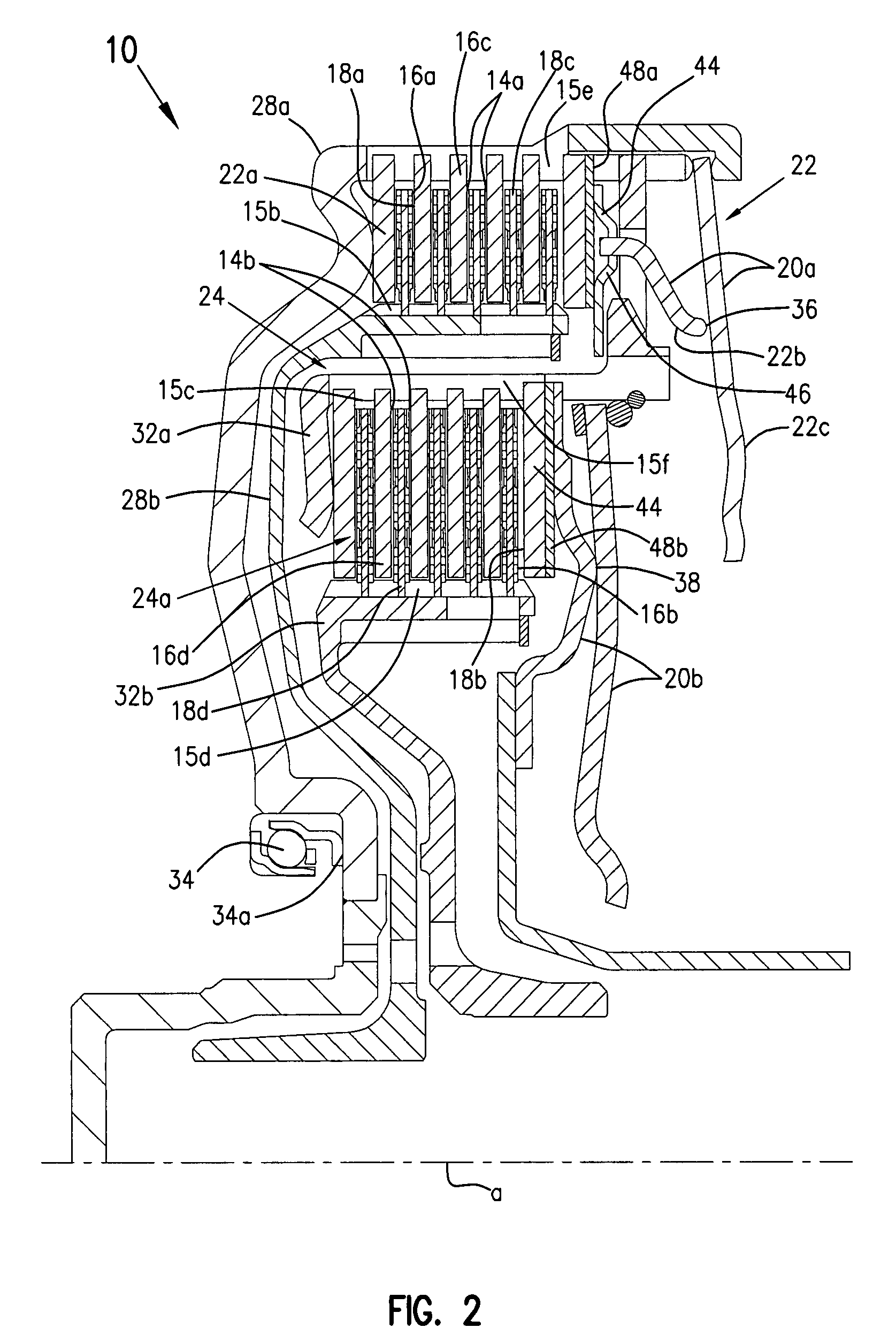 Dual clutch pack dual operating clutch and method for adjusting same