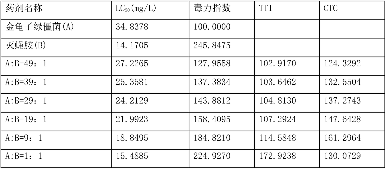 A kind of insecticidal composition containing metarhizium anisopliae and cyromazine and its preparation method and application