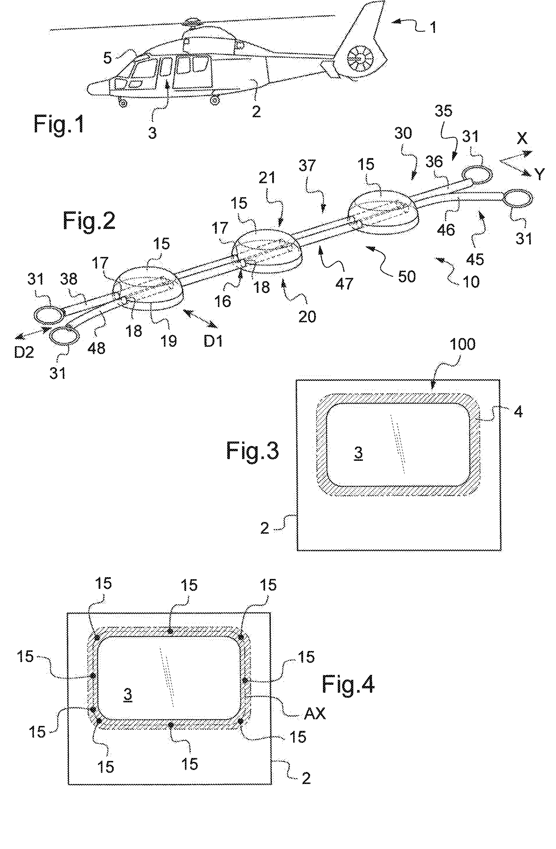 Device for reversibly fastening a panel to a structure so as to obtain a window in that structure, a vehicle, and a method