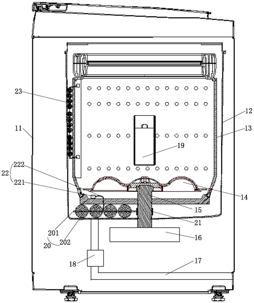 Pulsator washing machine with self-cleaning device