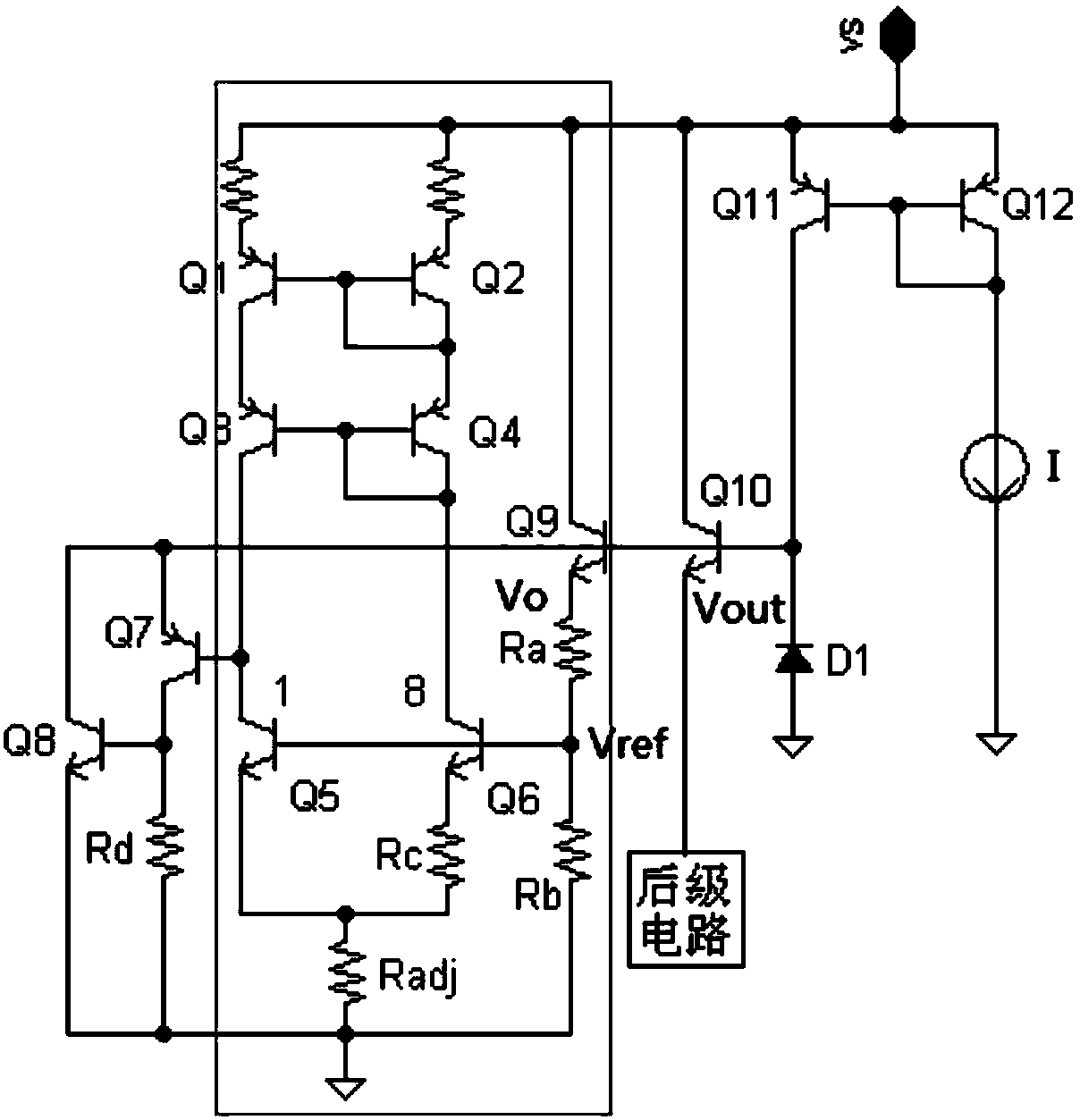 On-chip secondary power supply structure taking band gap reference structure as core