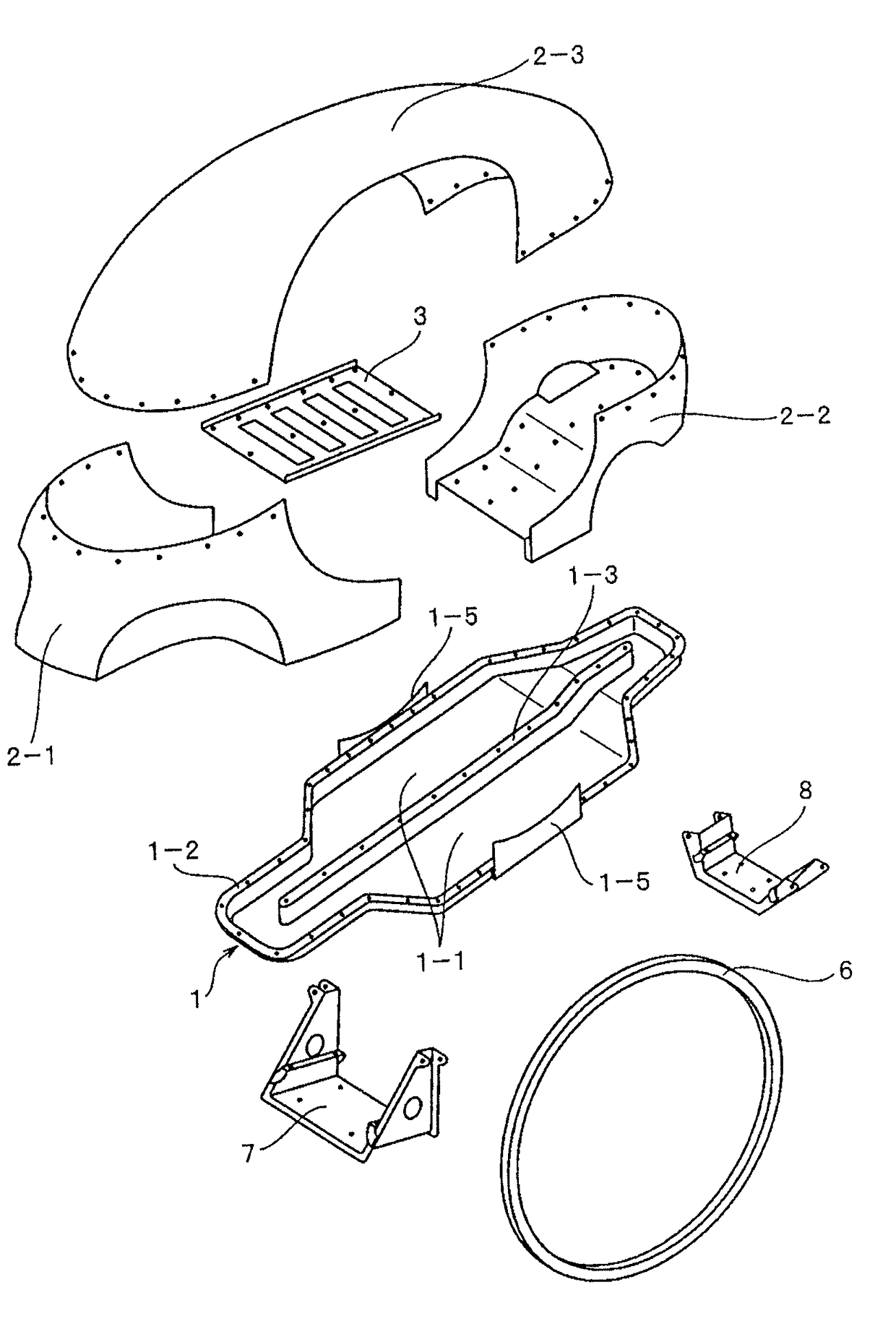 Vehicle of monocoque construction formed from thermoplastic resin members