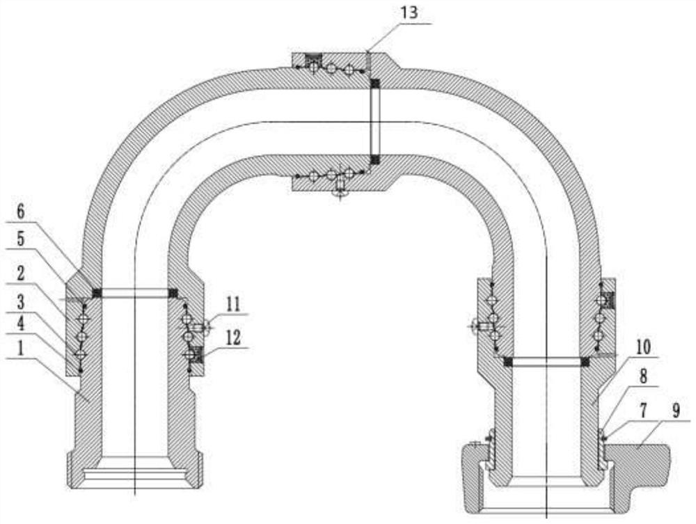 High-pressure movable elbow based on four-point contact theory