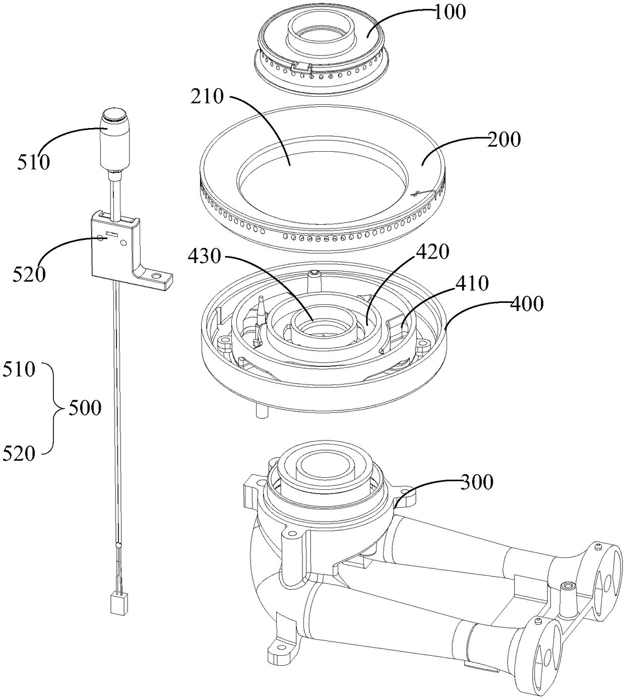 Furnace head assembly, combustor and gas stove