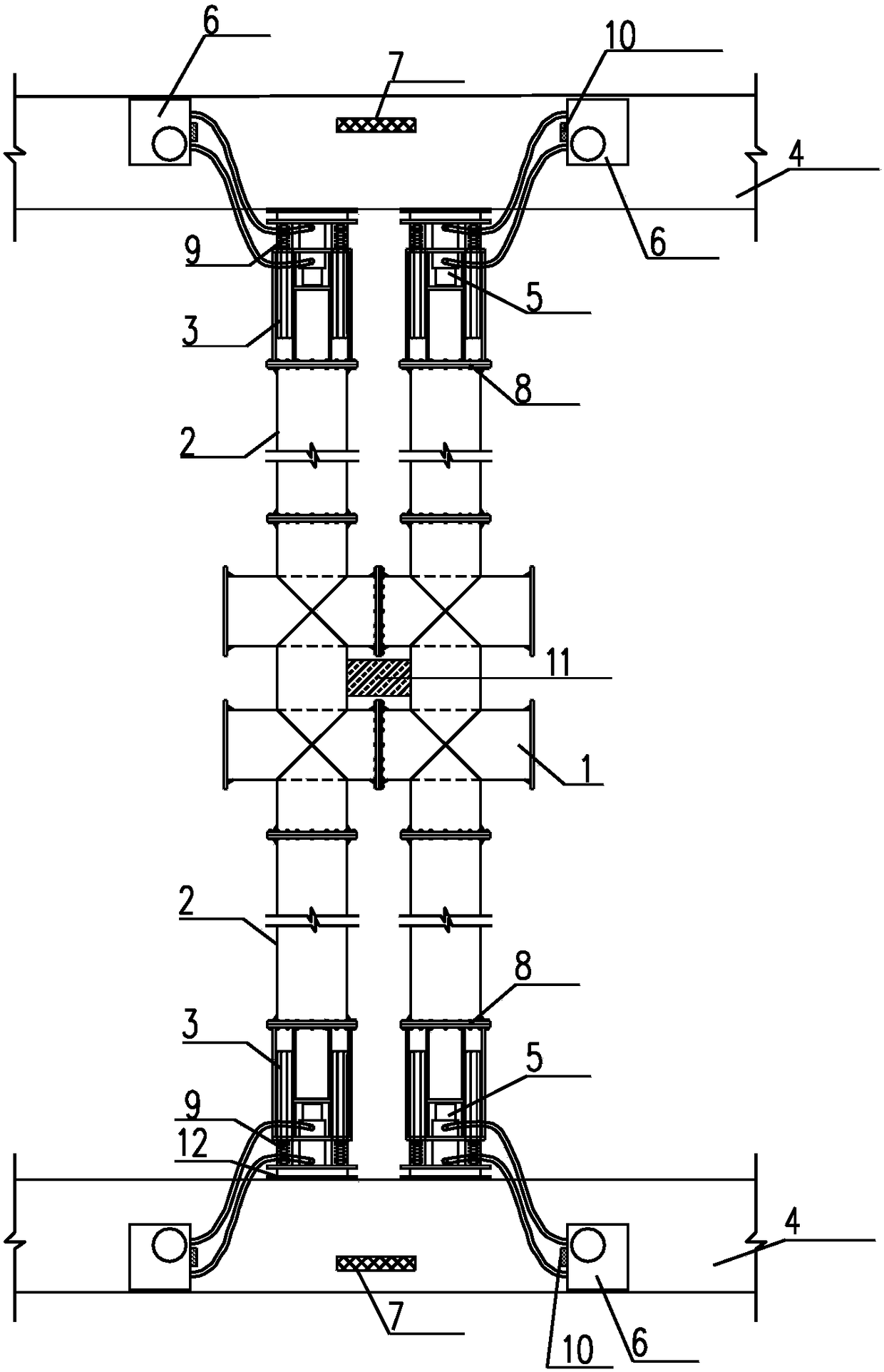 Bi-directional supporting system deformation monitoring and compensating device and construction method