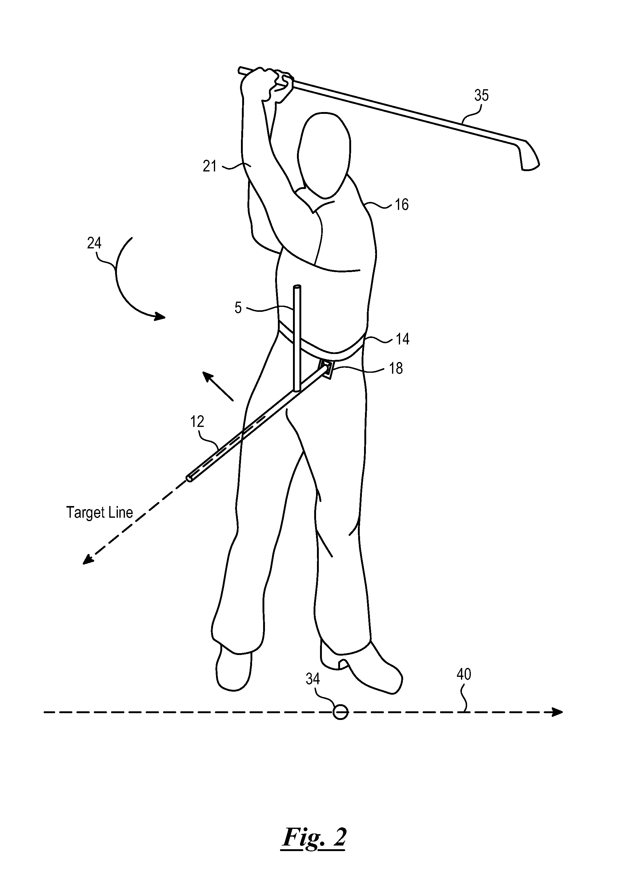 Golf swing training device for correcting arm position and hip rotation sequence