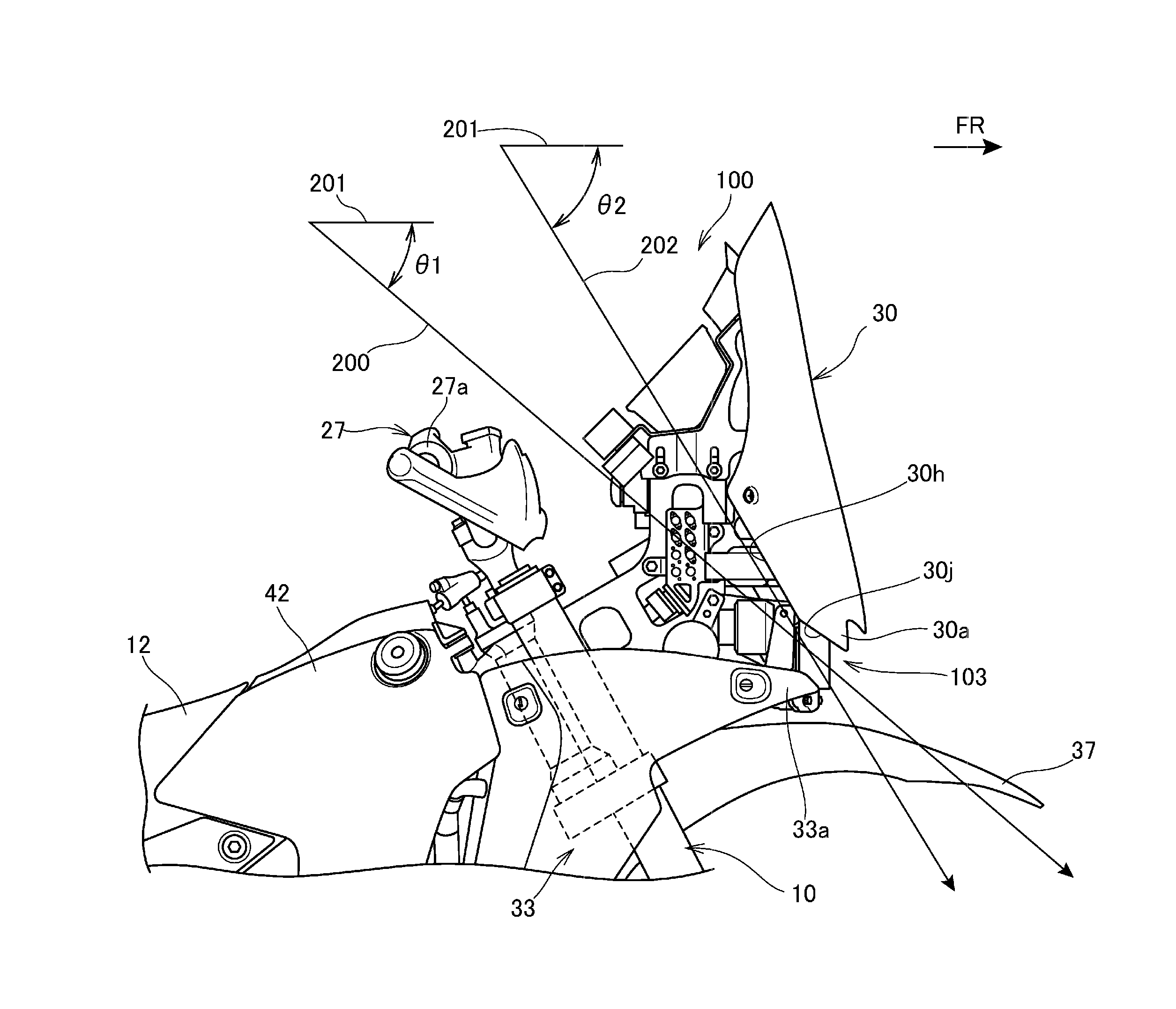 Front structure for saddle-ride type vehicle, and vehicle including same