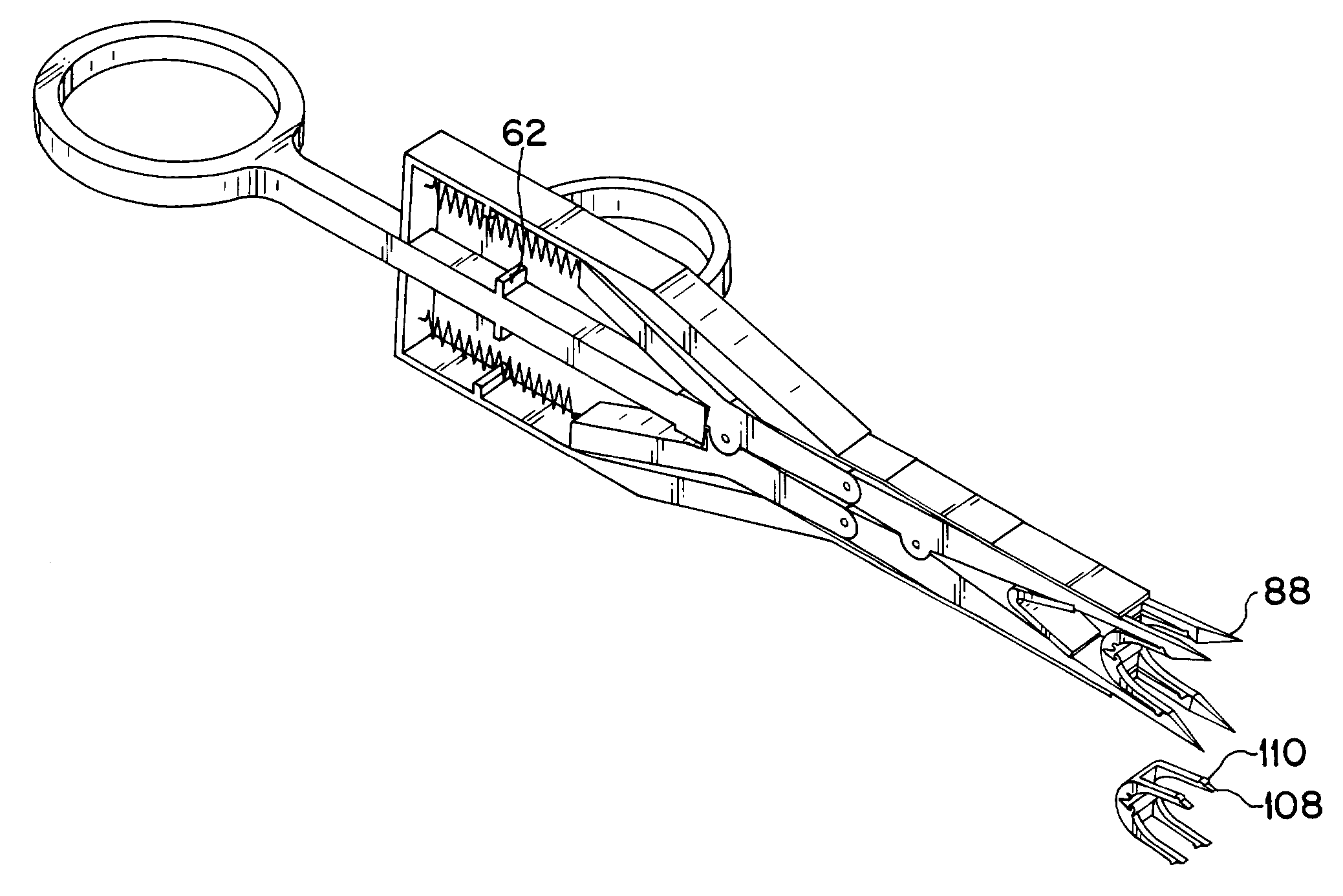 Stapling device for closure of deep tissue