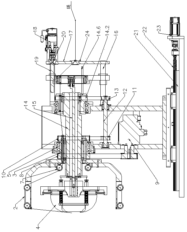 Flying fork winding mechanism of eccentric shaft positioning middle protection claw