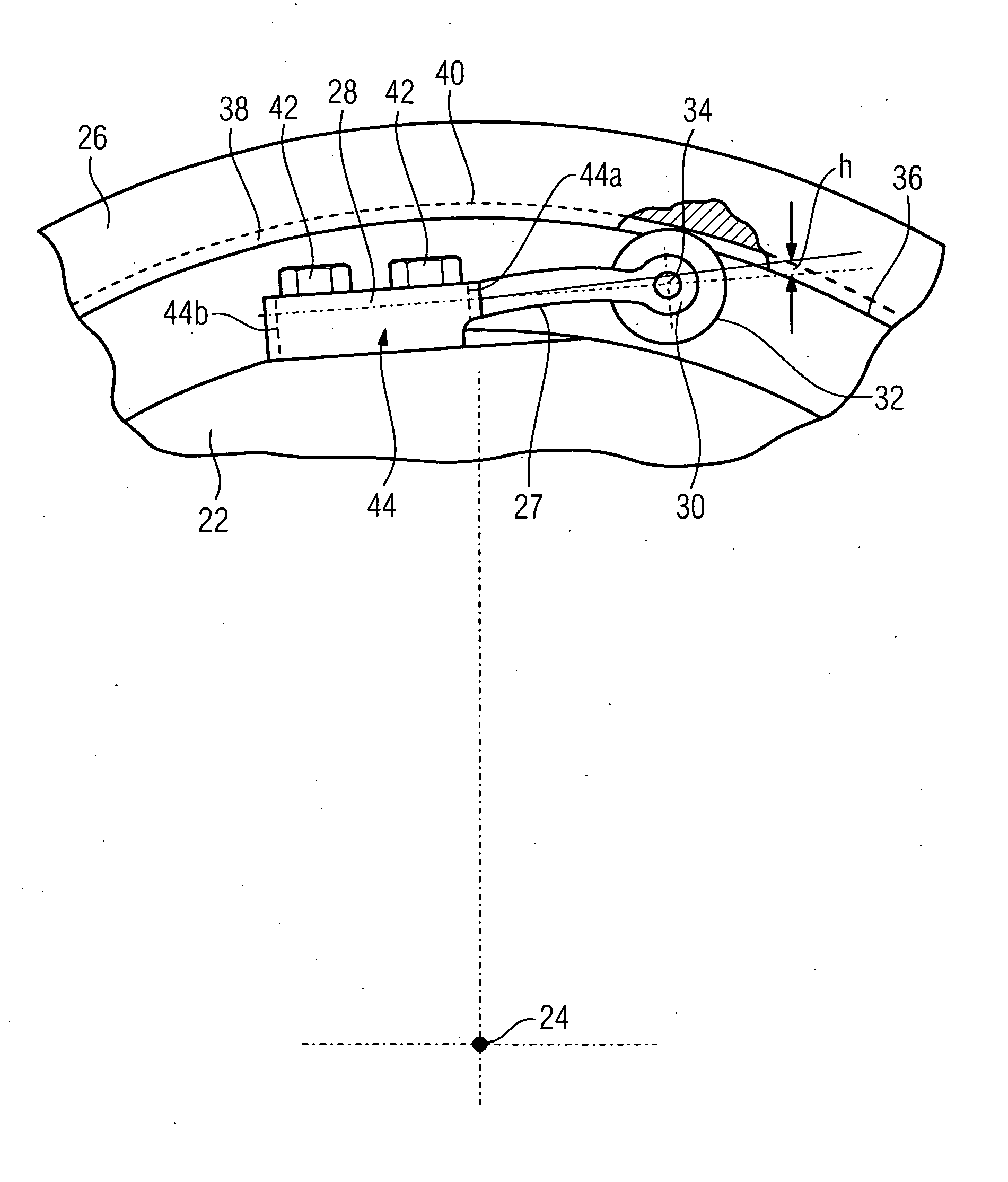 Device for support of an adjusting ring which encompasses at a distance a circular blade carrier