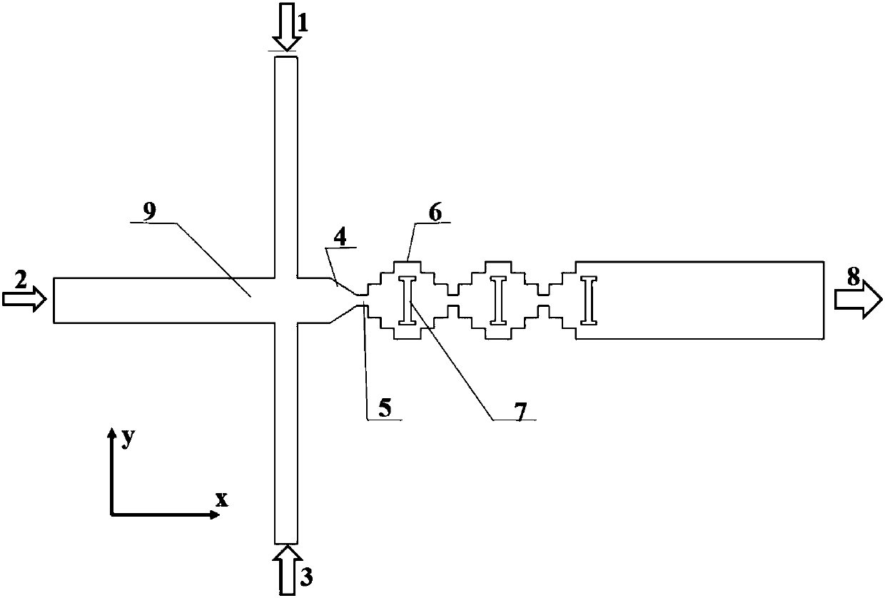 Planar passive type micromixer with stepped passages and I-shaped baffles