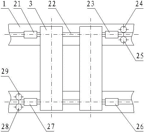 Light bridge crane guided by horizontal wheel opposite angles