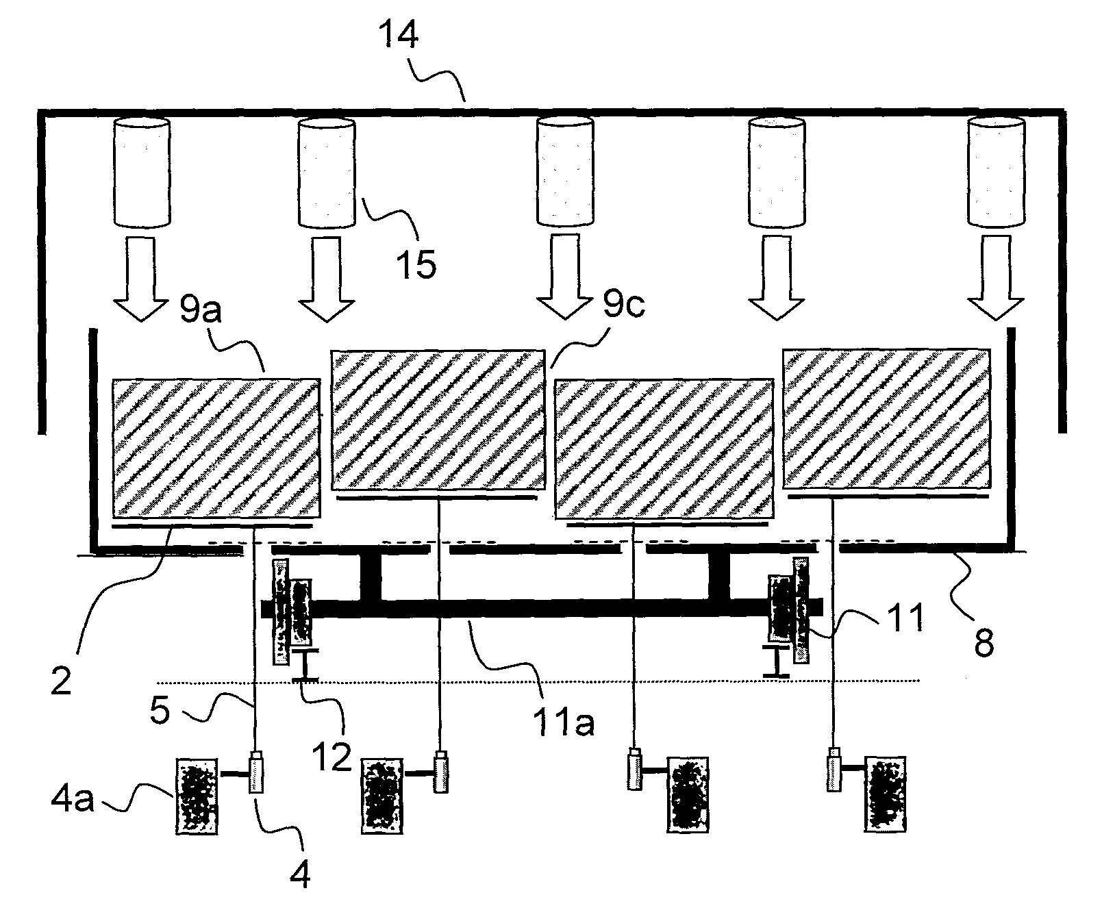 Method and device for breaking up a fresh and hot coke charge in a receiving trough