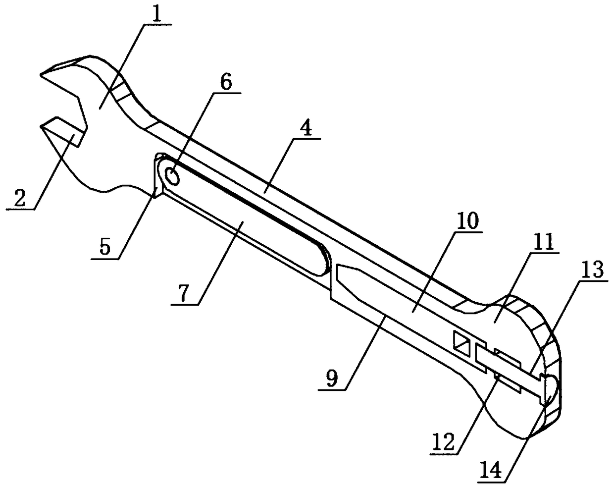 Double-head wrench capable of measuring locking clearance and being used for chiseling