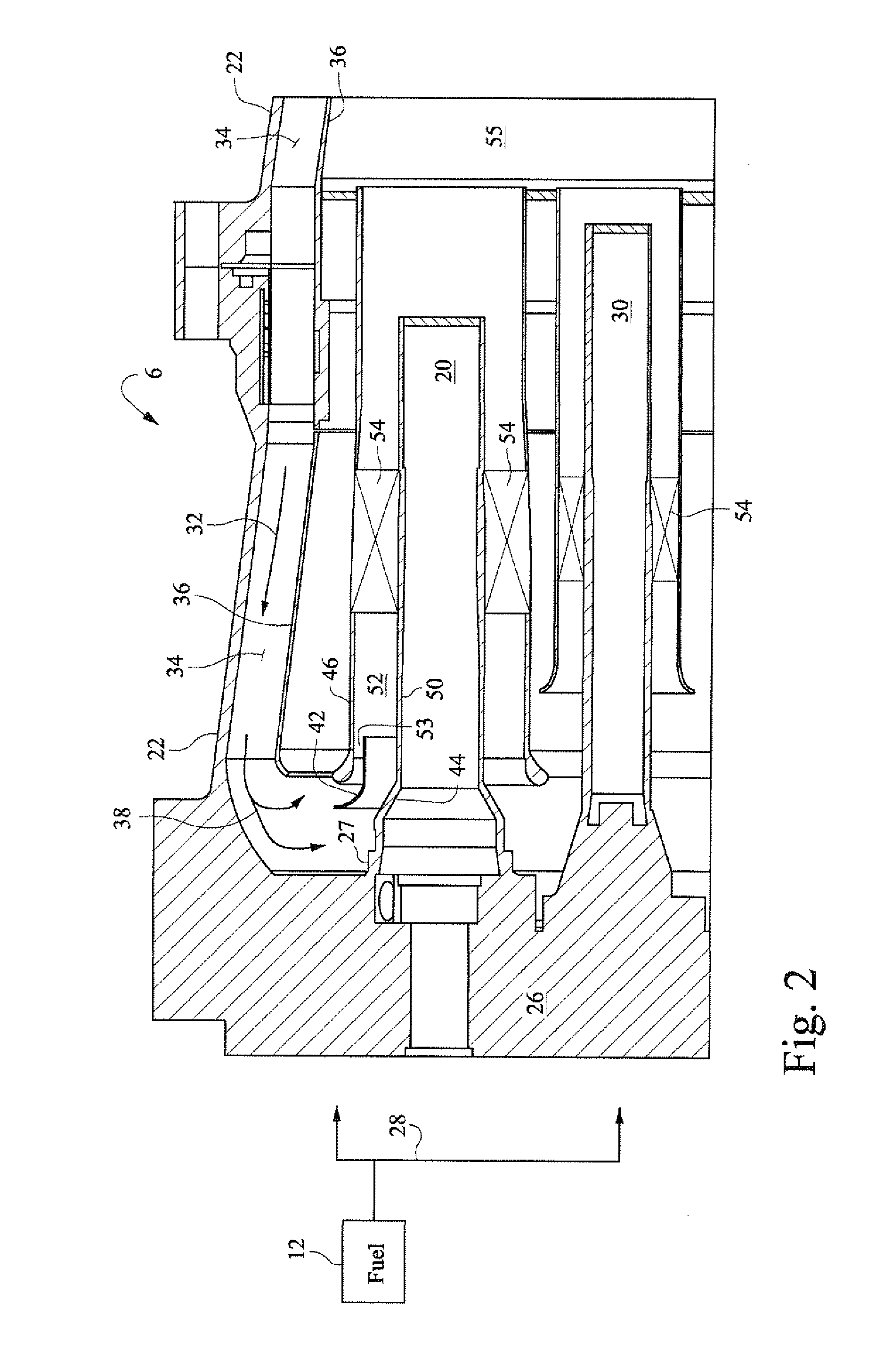 Turning guide for combustion fuel nozzle in gas turbine and method to turn fuel flow entering combustion chamber