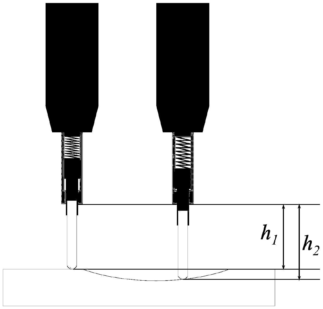 Electric spark automatic deposition device and method using floating telescopic electrode