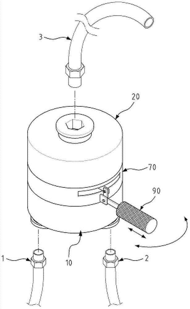 Faucet for controlling cold water and hot water and displacement