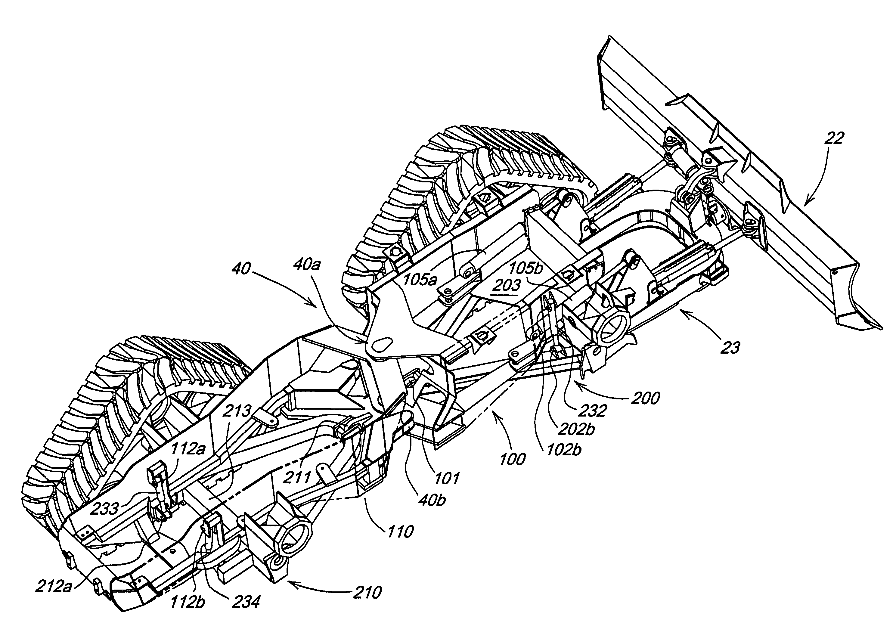 Articulated crawler dozer with direct load path structure