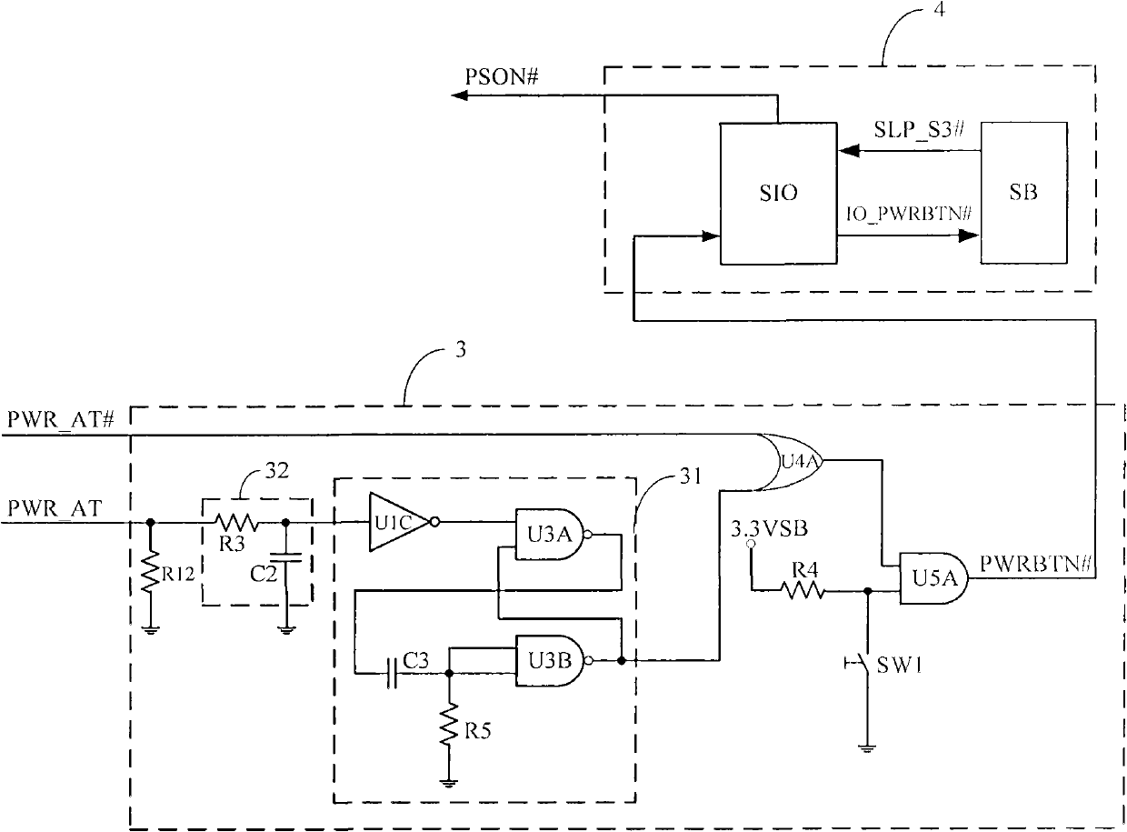 Starting-up circuit compatible with ATX (Advanced Technology Extended) power supply and AT (Advanced Technology) power supply and computer