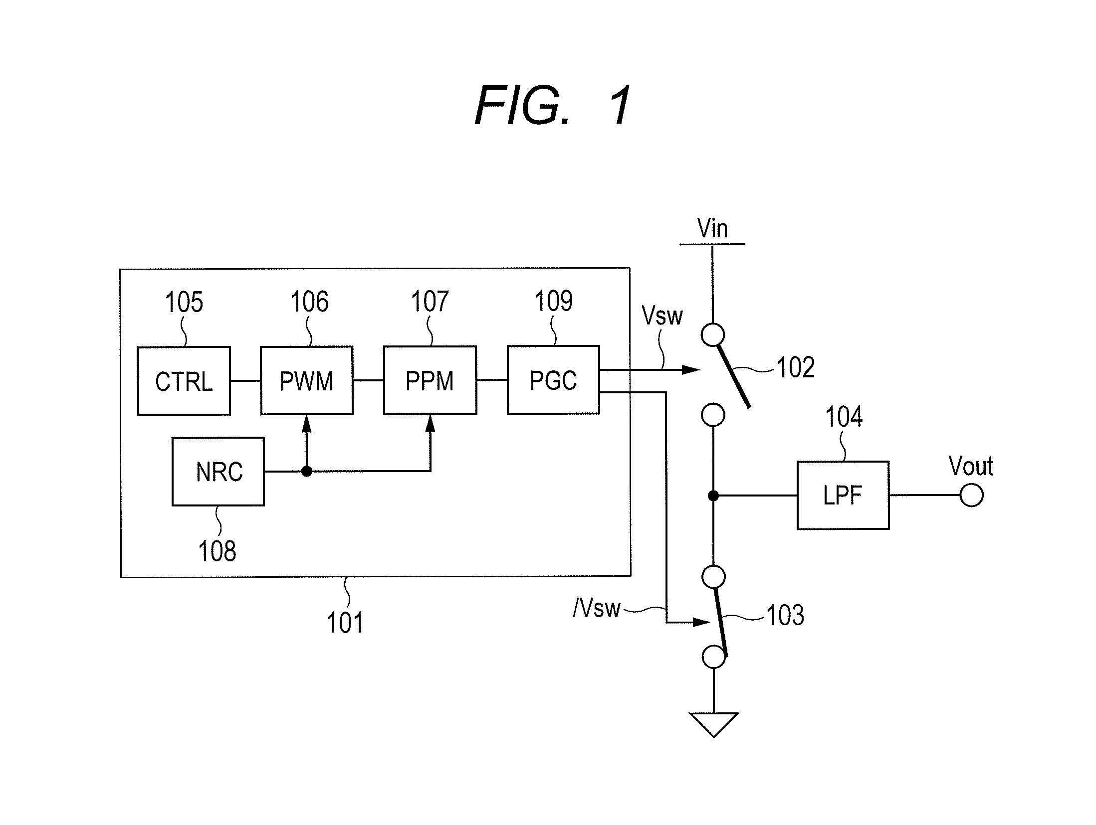 Power supply device with switching control device controlling switching based on pulse control signal