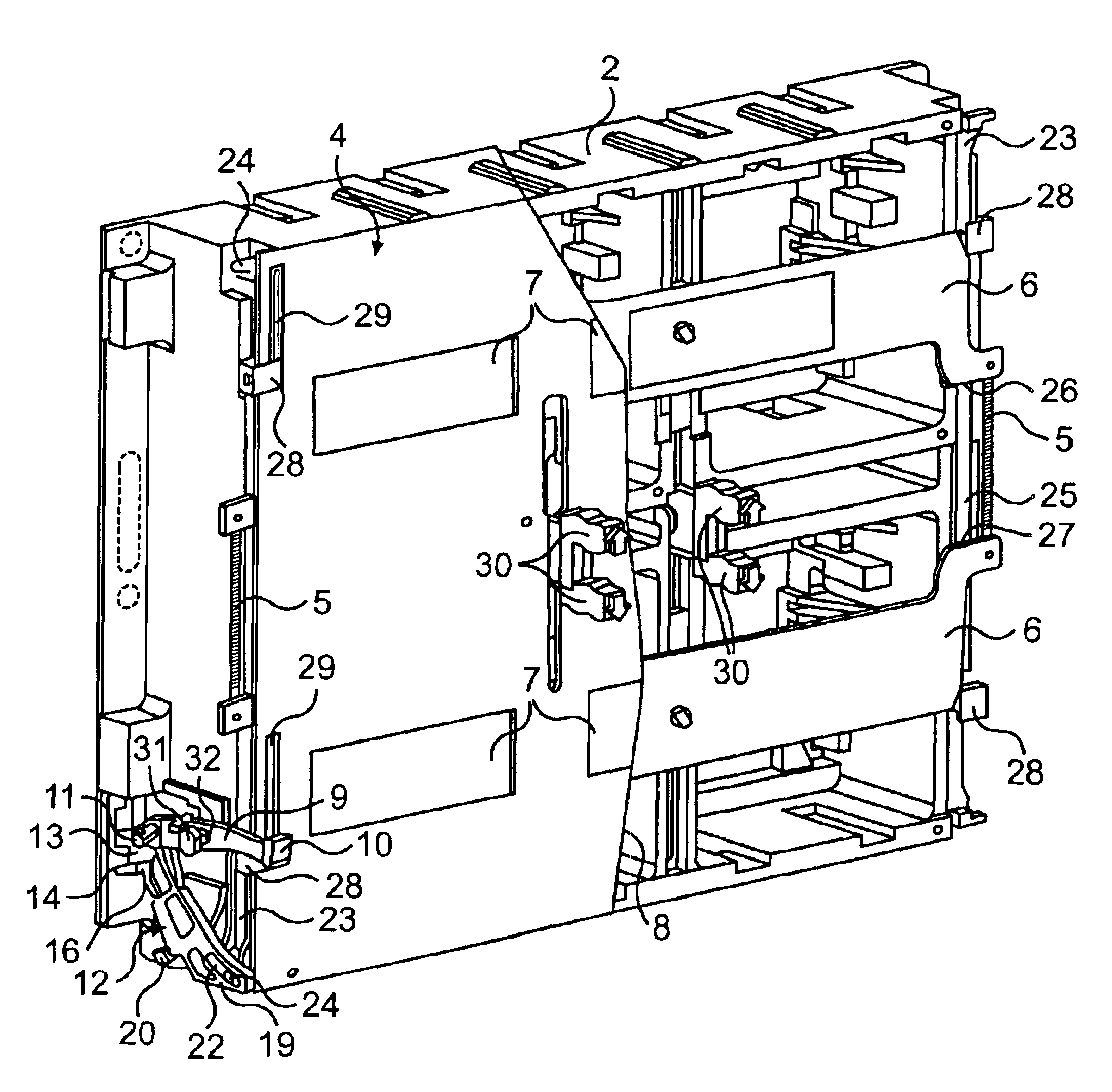 Protective unit to prevent contact with conductive contacts in a withdrawable space of switching device