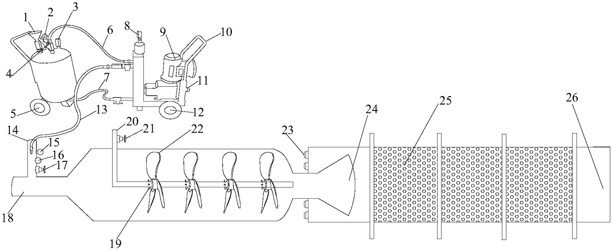 Electric addition-type filled pore foaming device and foaming method for mine dust removal