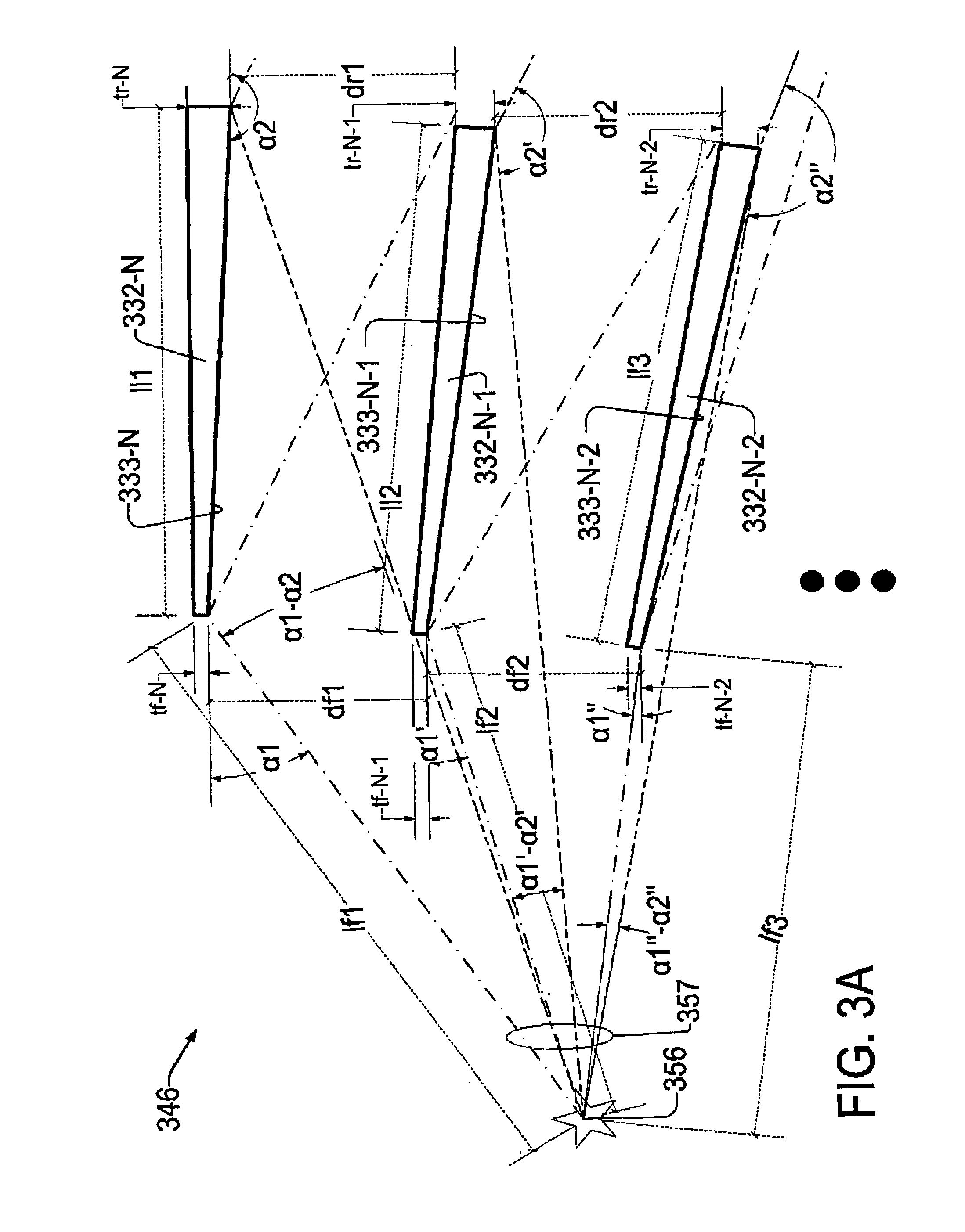 X-ray reflector exhibiting taper, method of making same, narrow band x-ray filters including same, devices including such filters, multispectral x-ray production via unispectral filter, and multispectral x-ray production via multispectral filter