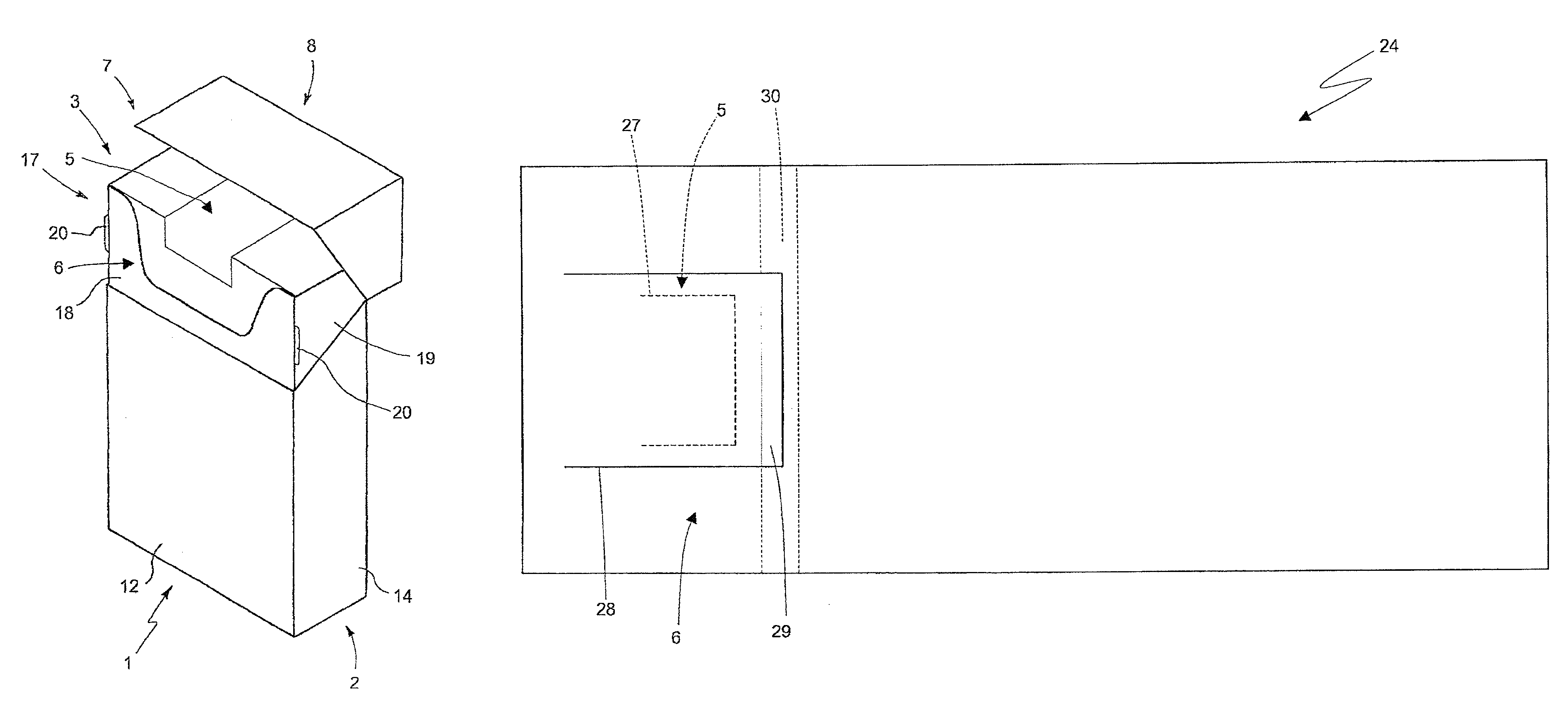 Package comprising a wrapping with a reclosable withdrawal opening, and relative packing method and machine