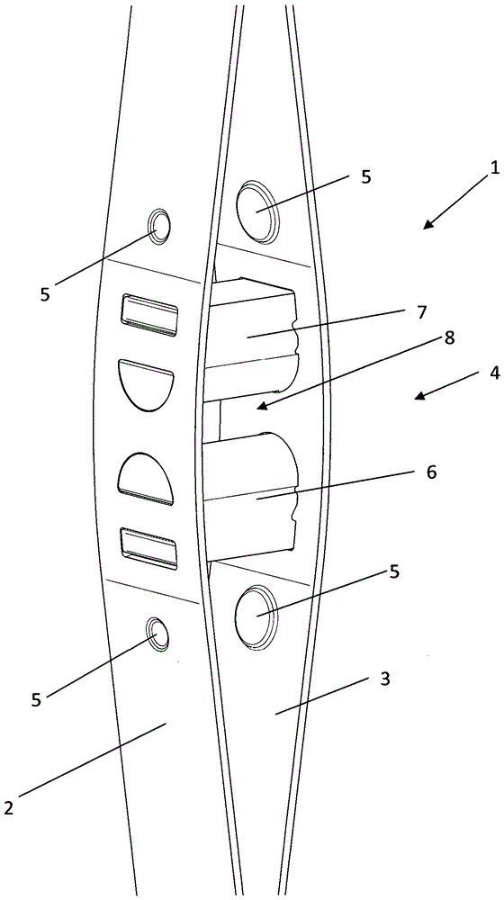 Heald preferably for processing strip-shaped material and method for producing the heald