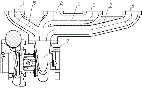 Pulse type exhaust turbocharging system for gas diesel engine