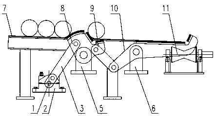 Single-drive separating and discharging device and method for steel pipes