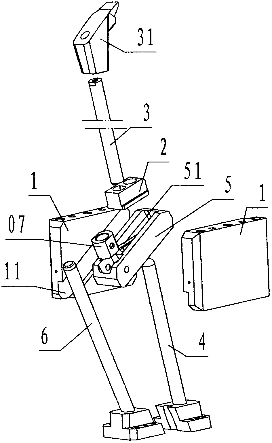 Three-rod double-slide large-angle inclined jacking core-pulling ejector pin device