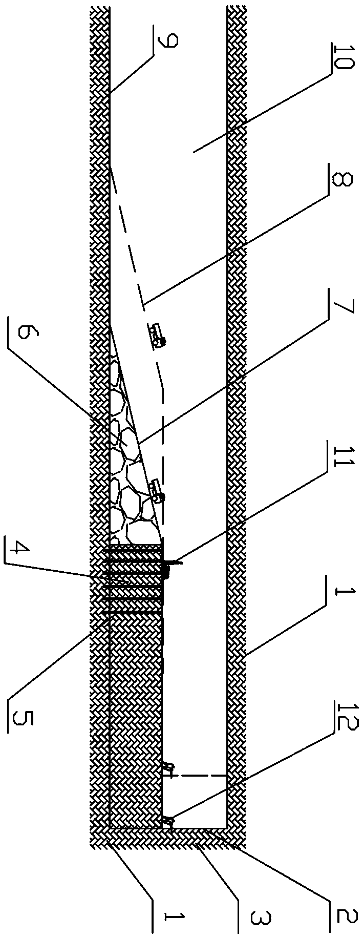 Construction method of full-fracture-surface protective-layer-free extruding blasting, road repair and clear pass keeping of lower-layer steps of tunnel