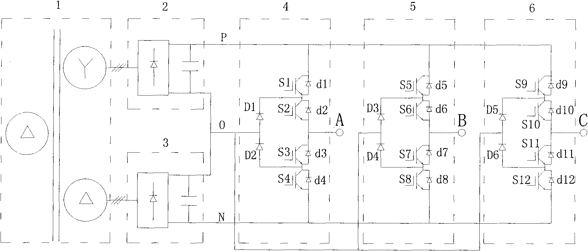 Diode clamping three-level frequency converter