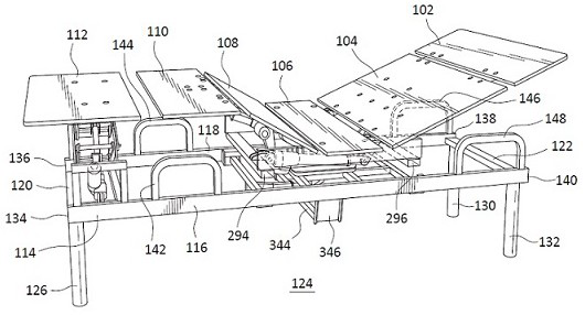 Bed platform assembly comprising multiple portions for moving person from supine position to seating and standing position and counter-moving person