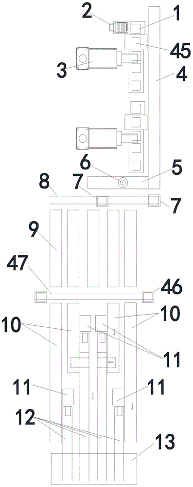 Automatic production line for forming to sintering of ferrite magnetic steel and implementation method