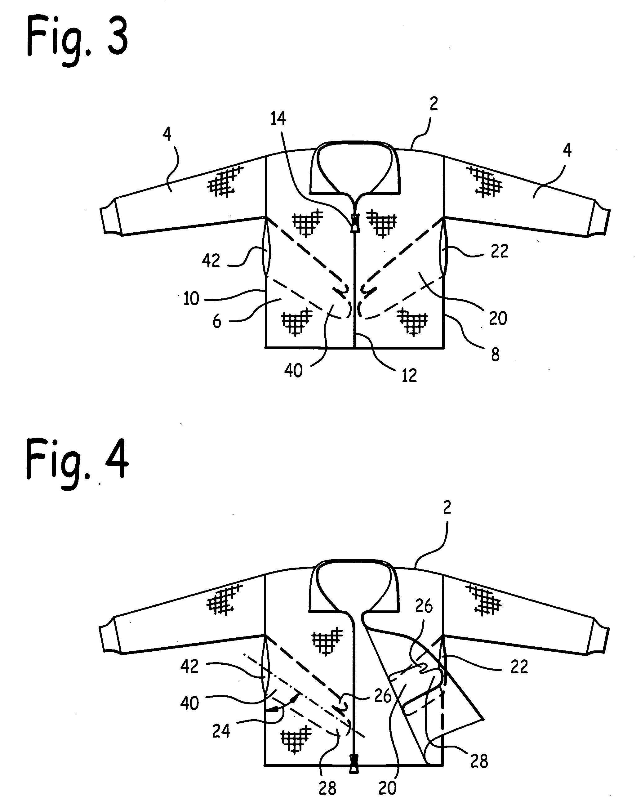 Garment with underarm externally accessible breast pockets and method of use