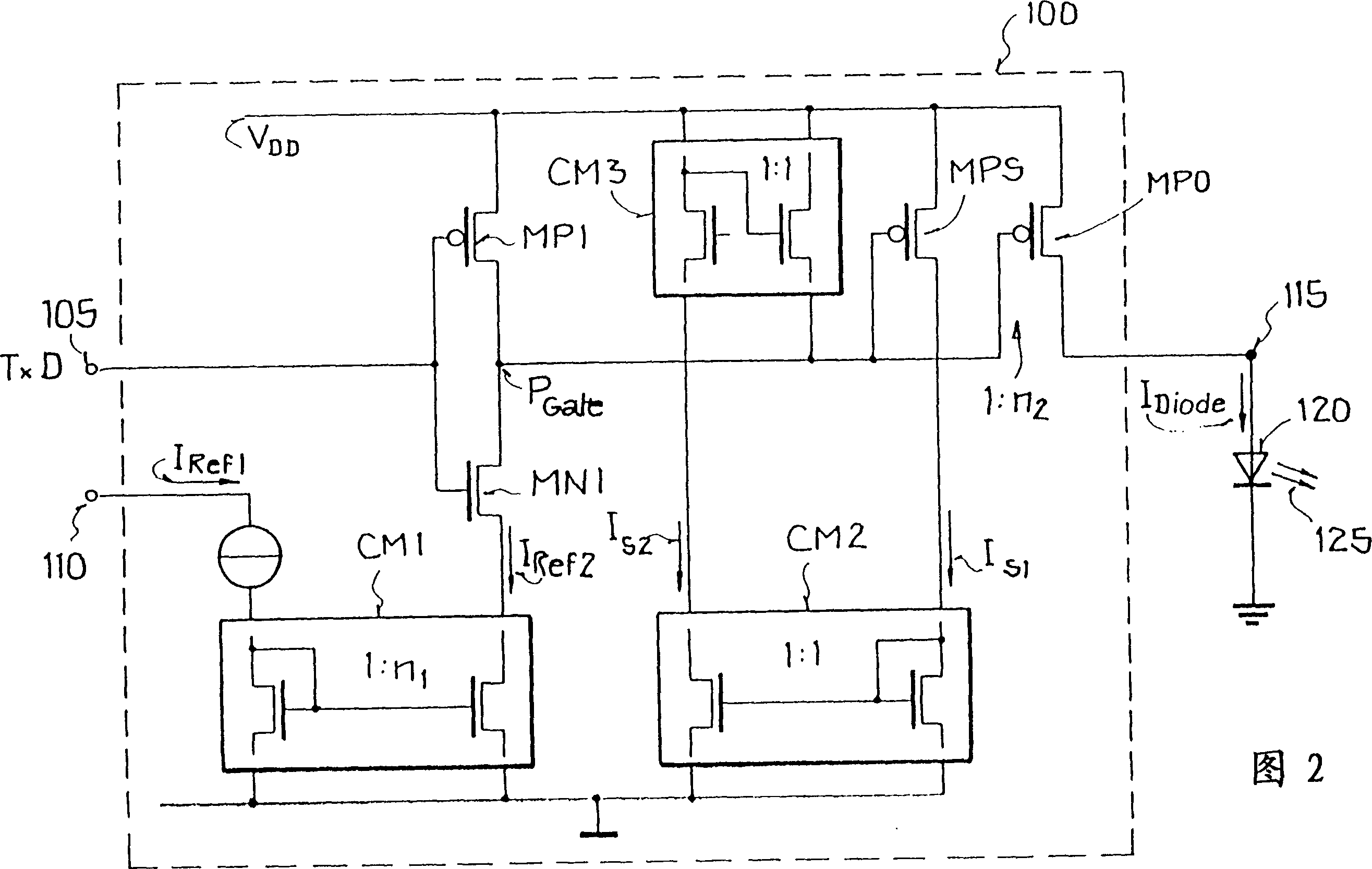 Circuit for adjusting the drive power of emitting diodes