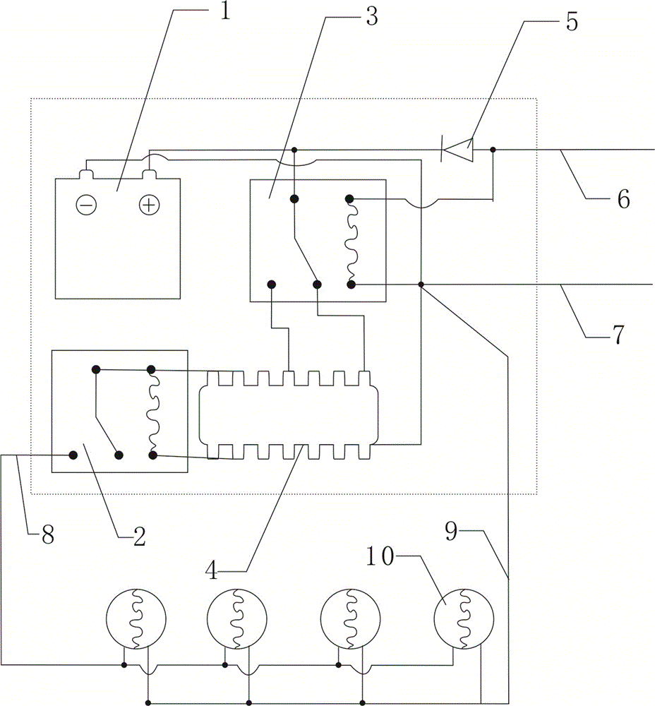 Warning device controlling turn light to flash by positive signals of alarm