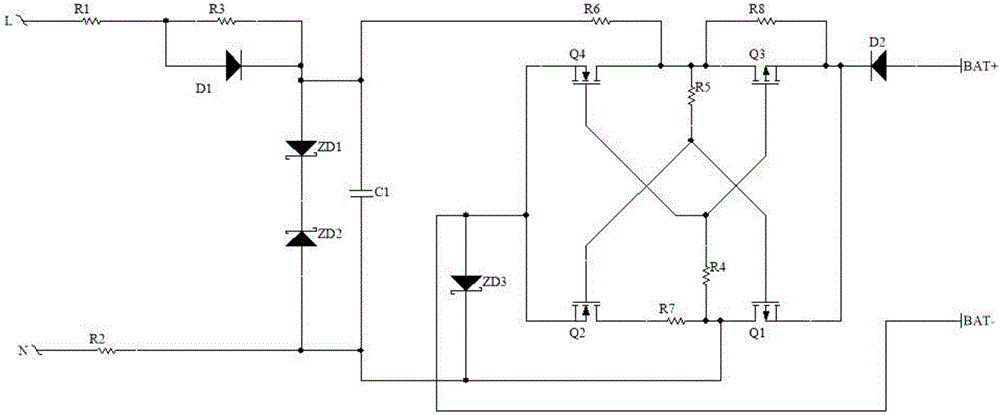 Automatic recognition and conversion circuit for input end polarity of L/N line