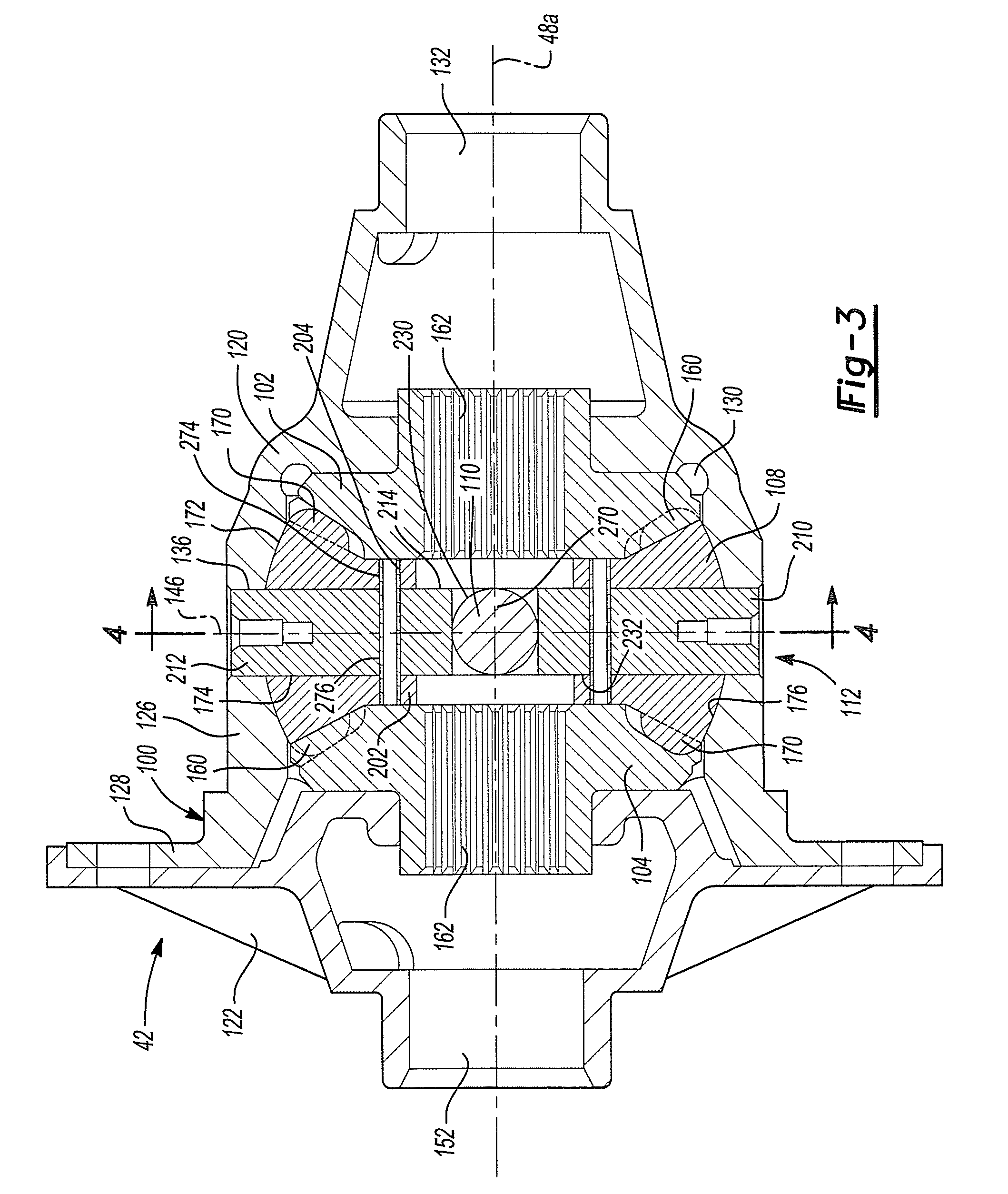 Four pinion differential with cross pin retention unit and related method