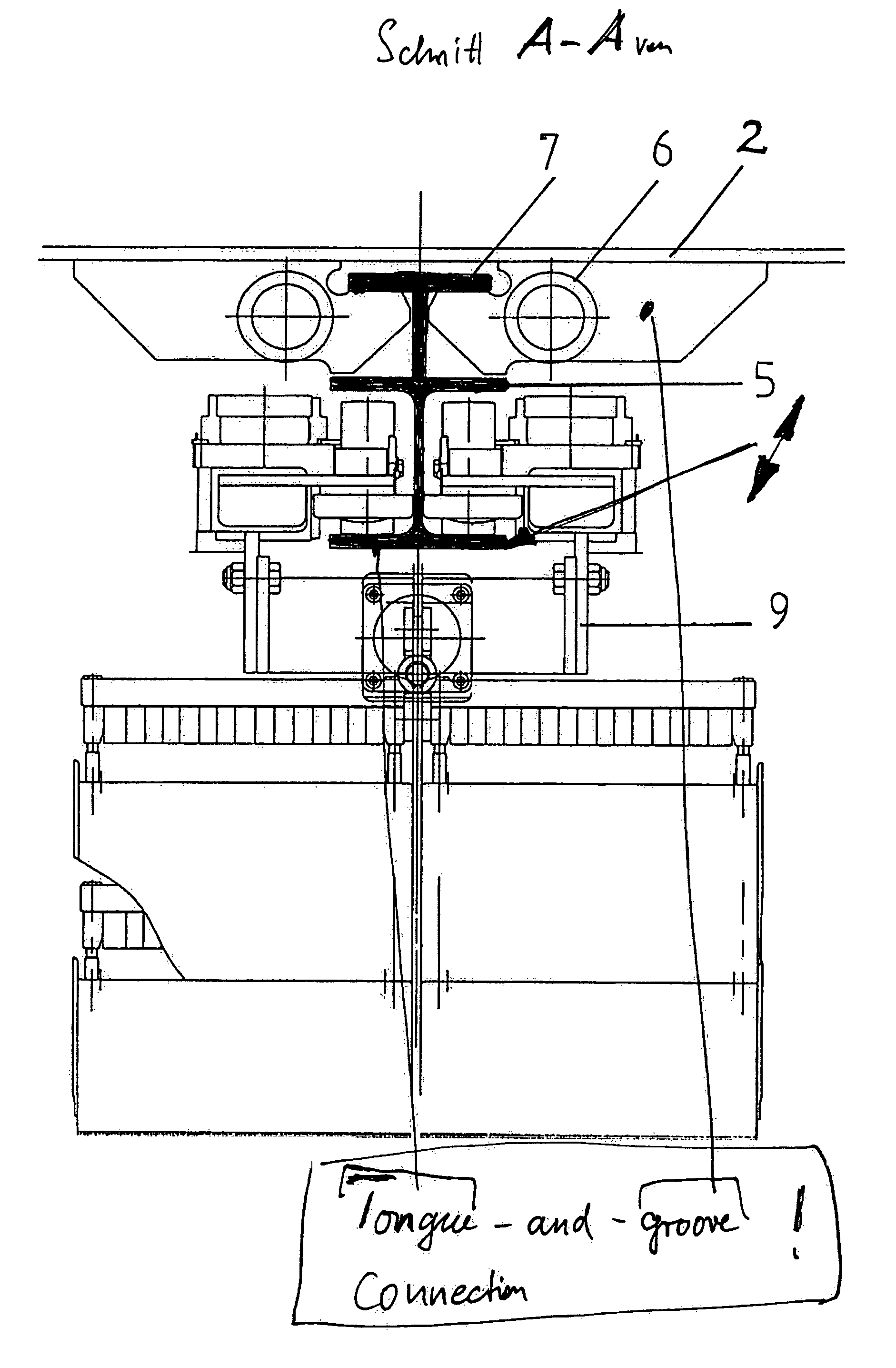 Crane with boom and running track for a cable carrier