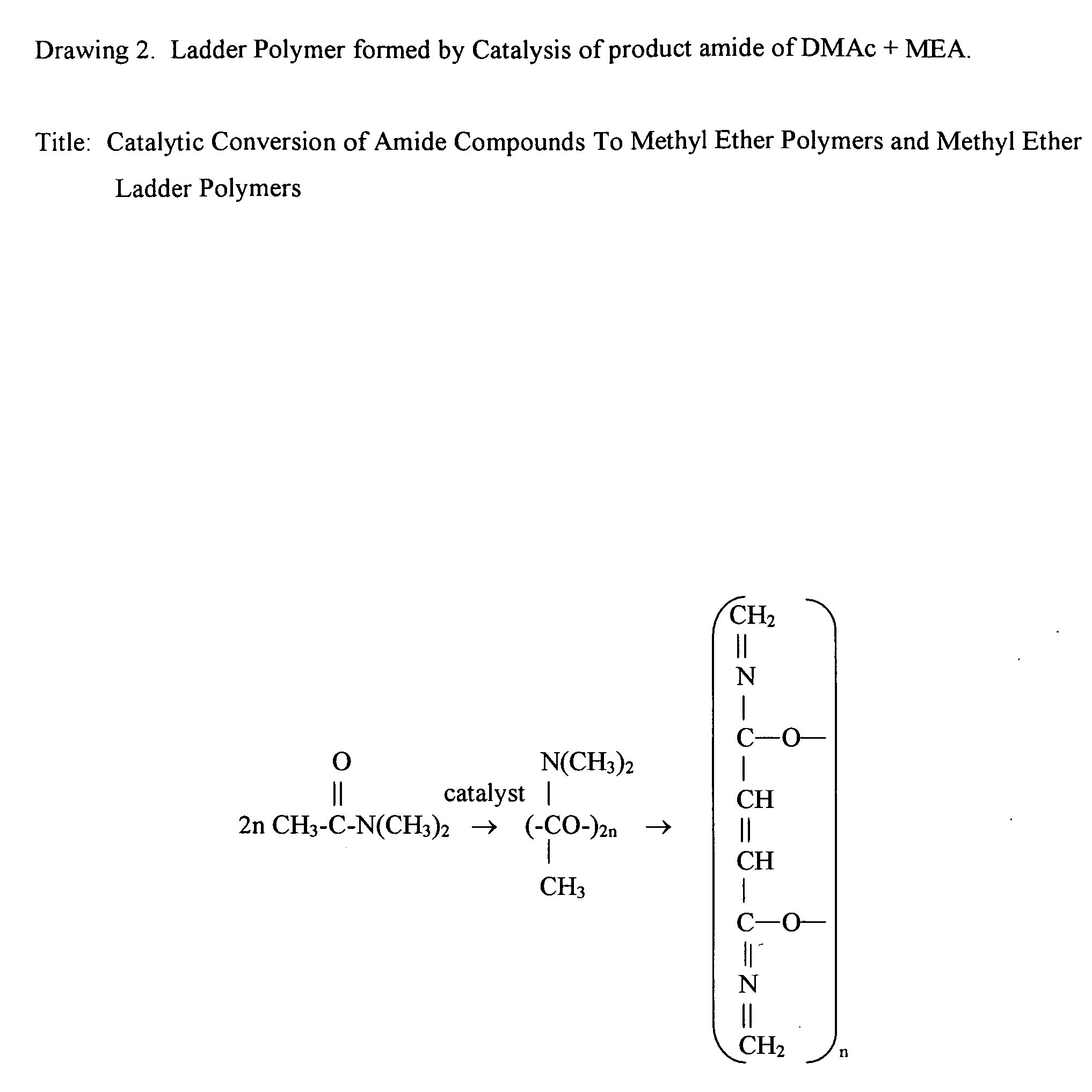 Catalytic conversion of amide compounds to methyl ether polymers and methyl ether ladder polymers