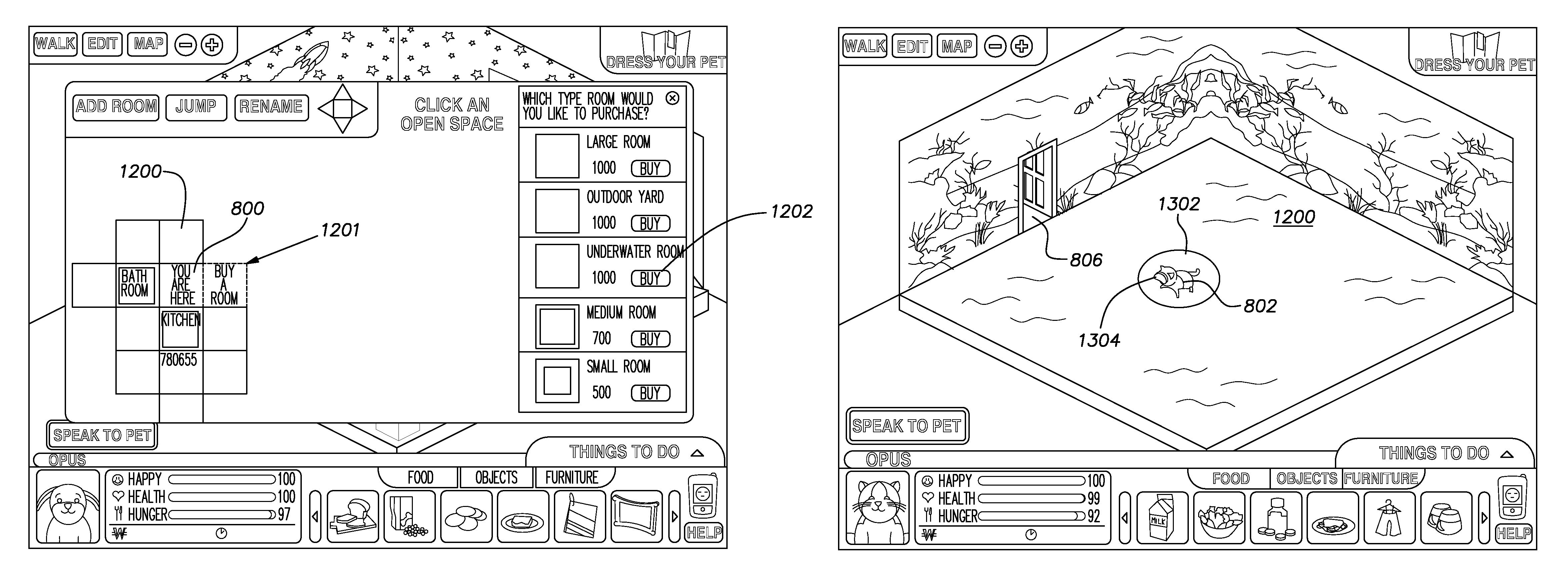 System and method for generating a virtual environment for land-based and underwater virtual characters