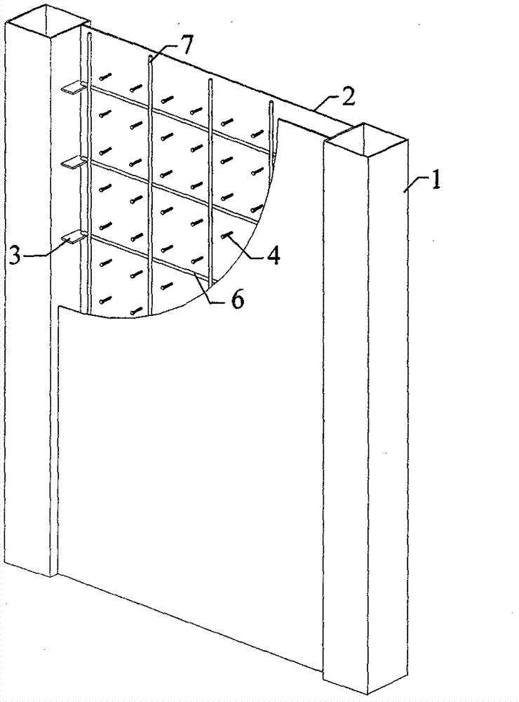 Steel tube concrete column-double-layer steel plate combined shear wall and construction method thereof